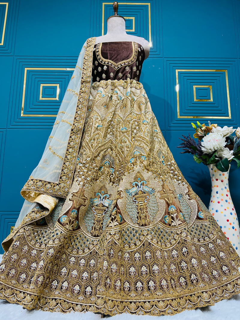 Majestic Teal Blue & Gold Non-Bridal Lehenga with Peacock Motifs