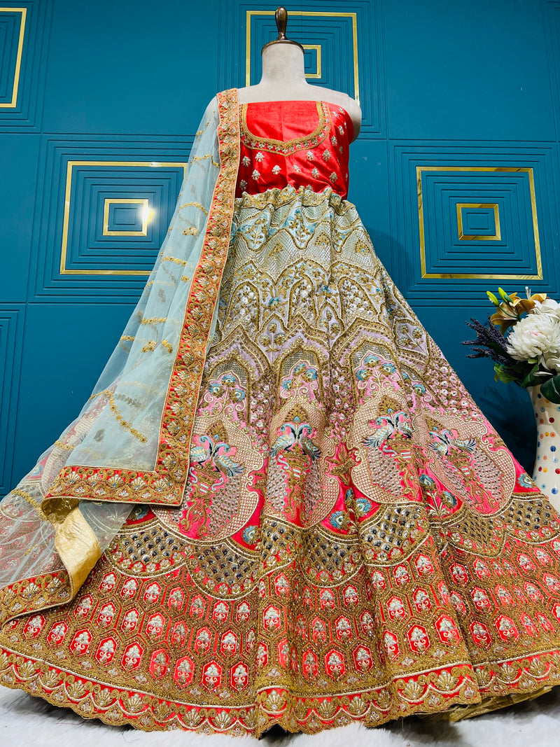 Majestic Teal Blue & Gold Non-Bridal Lehenga with Peacock Motifs