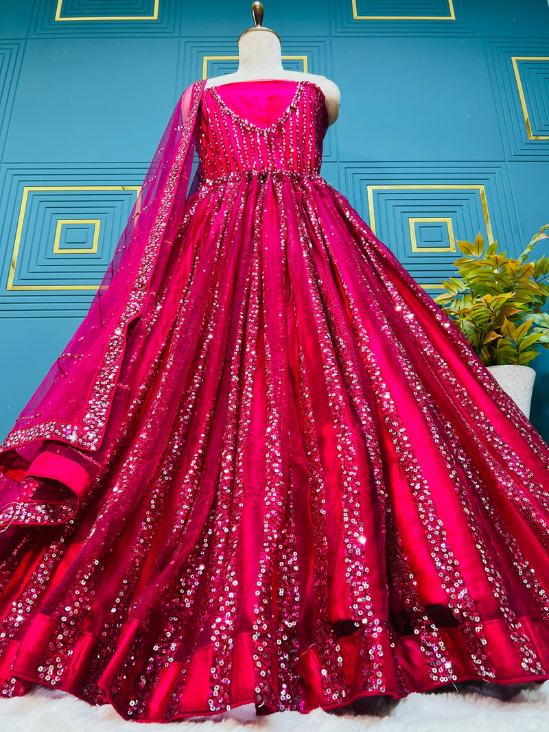 Dazzling Hot Pink Sequin Non-Bridal Lehenga for Glamorous Events