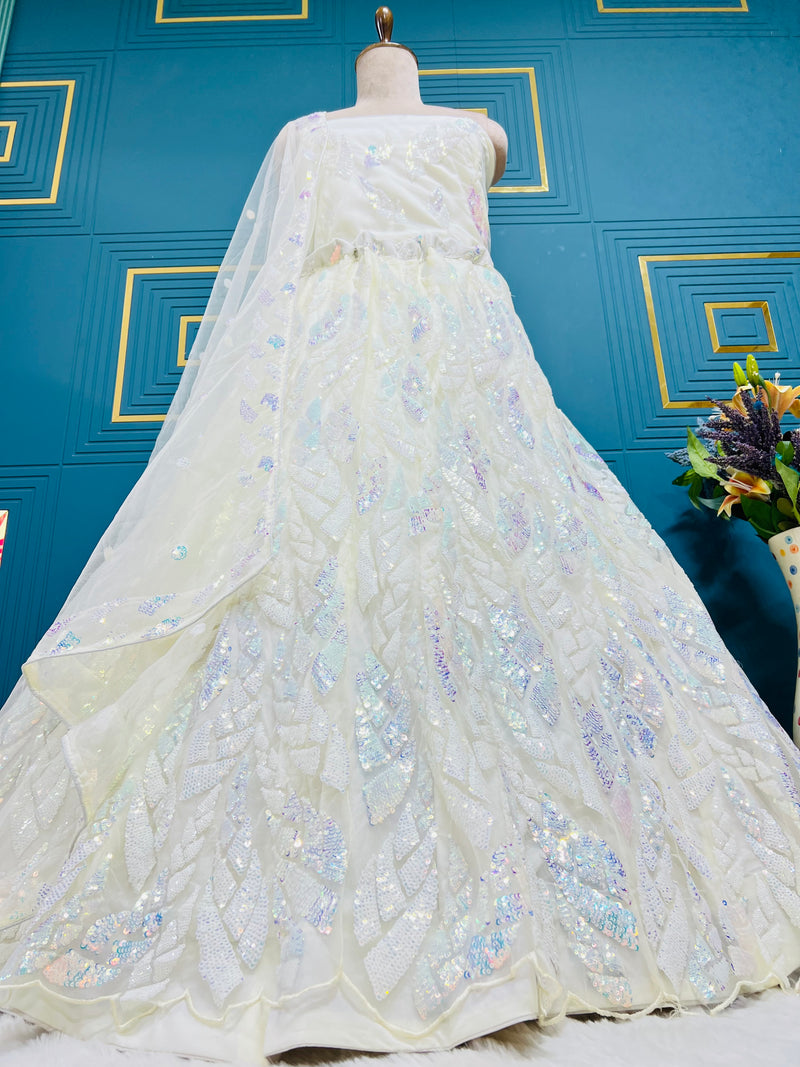 Mesmerizing White Iridescent Sequin Non-Bridal Lehenga