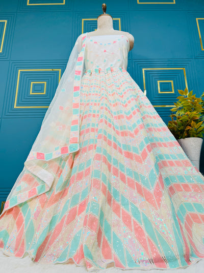 Playful Pastel Geometric Patterned Lehenga Choli