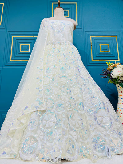 Ethereal Off-White Iridescent Sequin Mandala Lehenga Choli