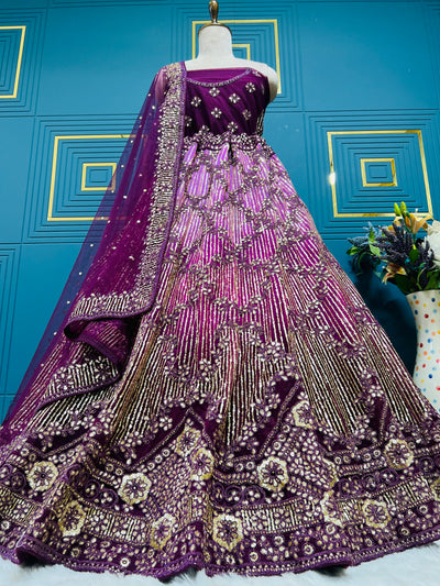 Majestic Royal Purple Golden Embroidered Lehenga Choli