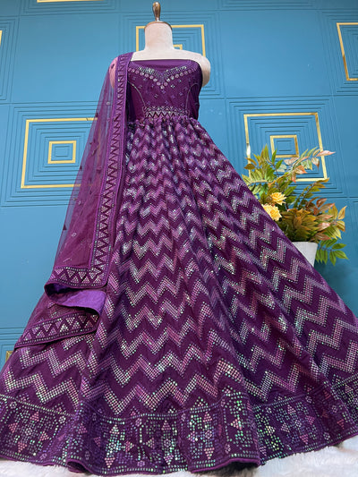 Dazzling Royal Purple Shimmering Chevron Sequin Lehenga Choli