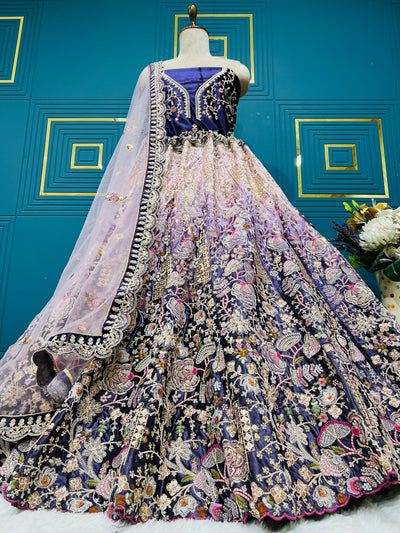 Enchanting Navy & Purple Ombre Lehenga Choli with Zari & Sequins