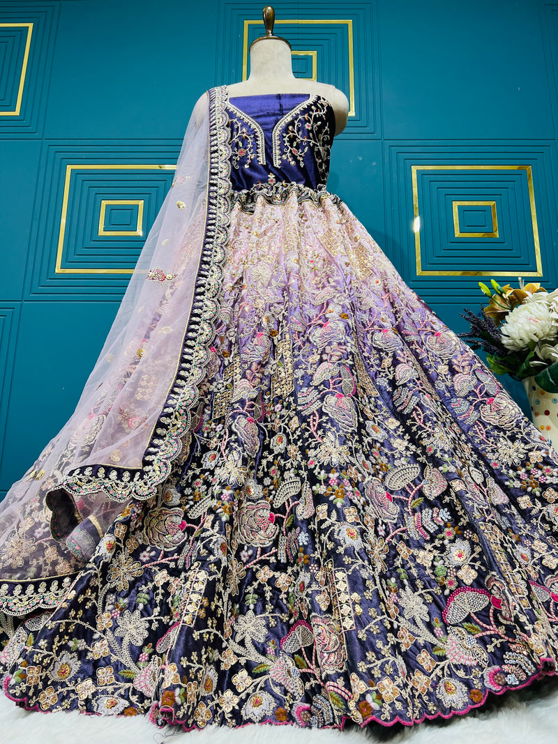 Enchanting Navy & Purple Ombre Lehenga Choli with Zari & Sequins