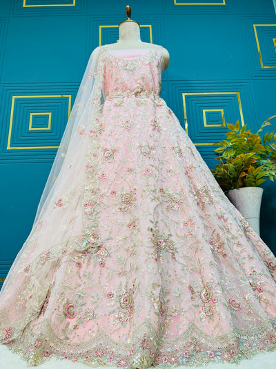 Dreamy Blush Pink Floral Embroidered Non-Bridal Lehenga Choli