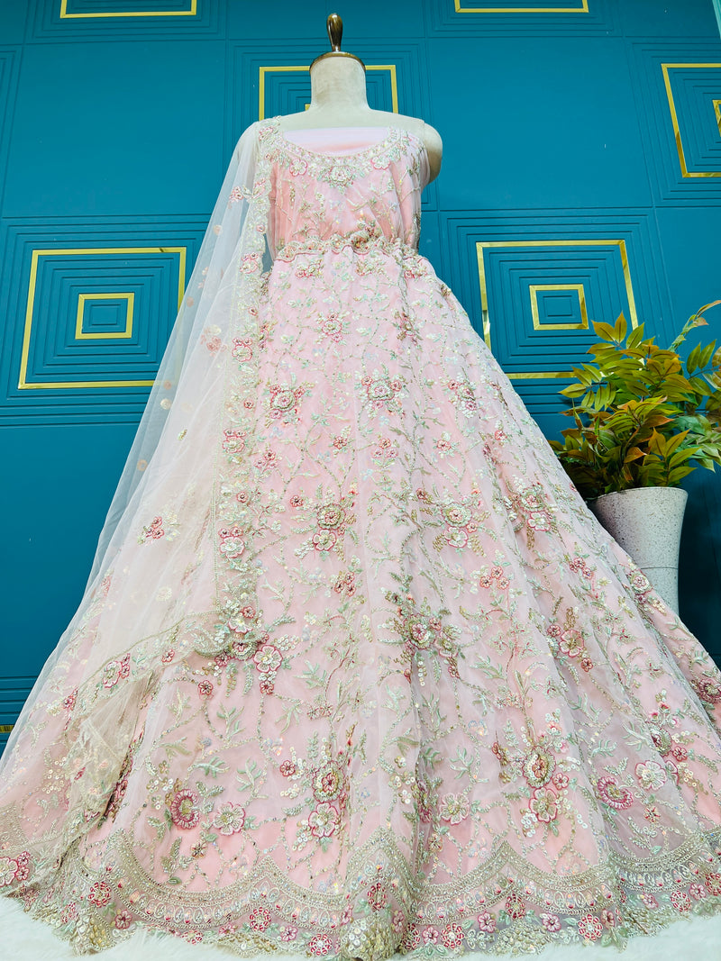 Dreamy Blush Pink Floral Embroidered Non-Bridal Lehenga Choli