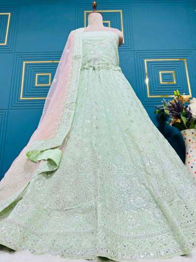 Sparkling Mint Green Lehenga Choli with Dazzling Mirror Work
