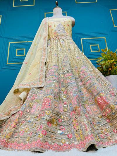 Vibrant Pastel Yellow Sequin Embroidered Lehenga Choli
