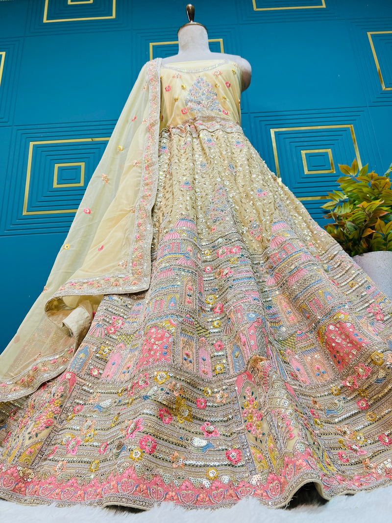 Vibrant Pastel Yellow Sequin Embroidered Lehenga Choli