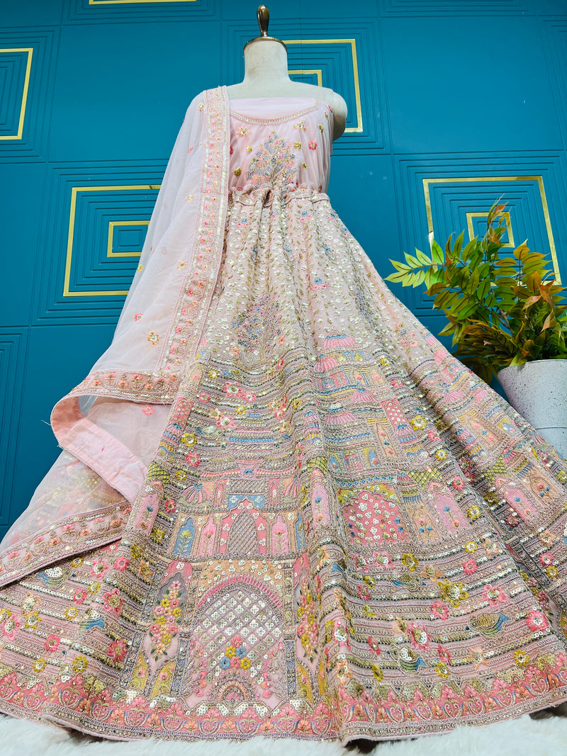 Vibrant Pastel Yellow Sequin Embroidered Lehenga Choli