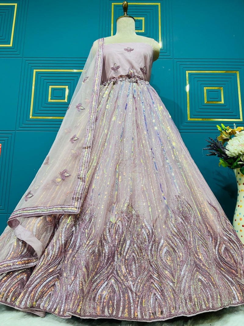 Glamorous Lavender Shimmer Sequin Lehenga Choli