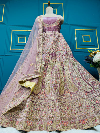 Royal Mauve Gold Zari Embroidered Lehenga Choli
