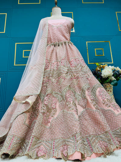 Regal Blush Pink Embroidered Lehenga with Silver Zari Work
