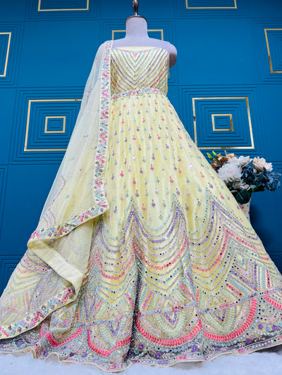 Sunny Yellow Sequin & Mirror Work Lehenga for Haldi & Sangeet