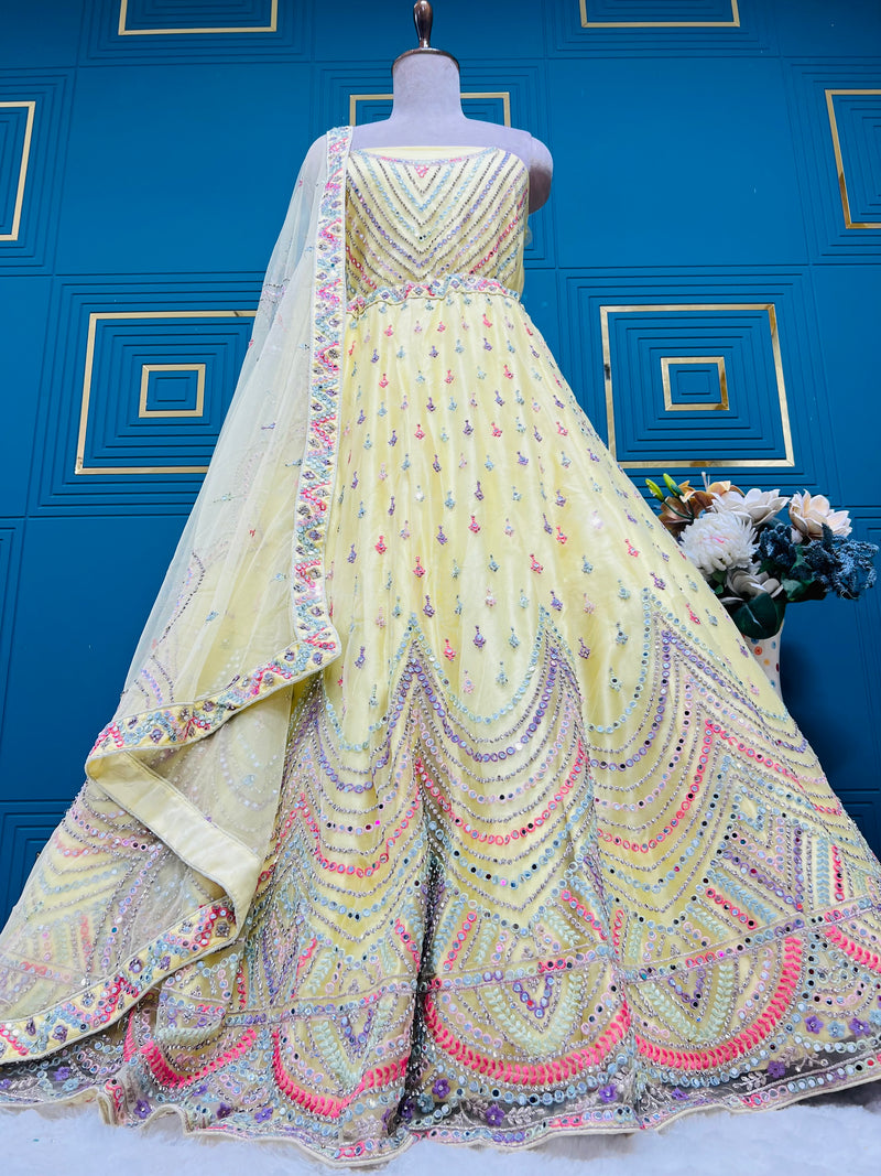 Sunny Yellow Sequin & Mirror Work Lehenga for Haldi & Sangeet