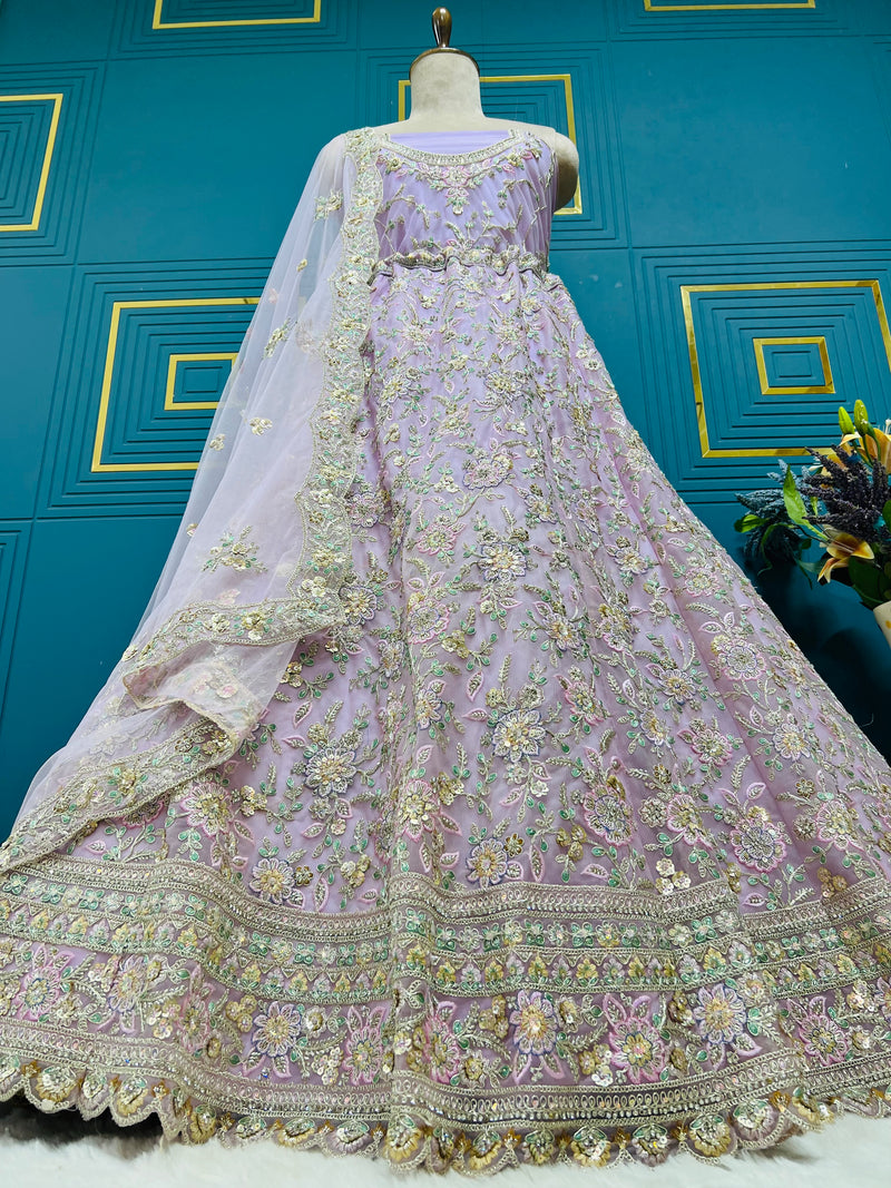 Ethereal Lavender Floral Embroidered Lehenga for Engagements