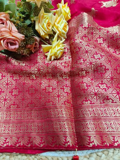 Exquisite Ruby Red Art Silk Saree with Gold Zari Woven Motifs