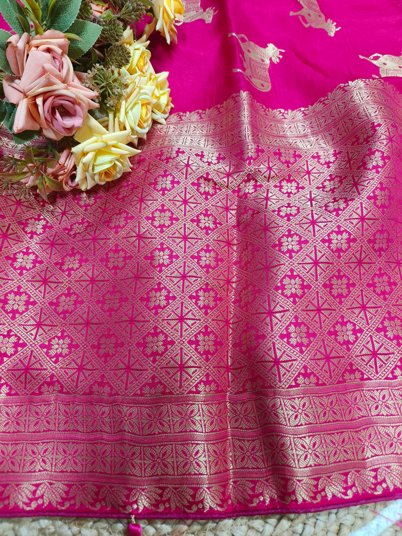 Exquisite Ruby Red Art Silk Saree with Gold Zari Woven Motifs