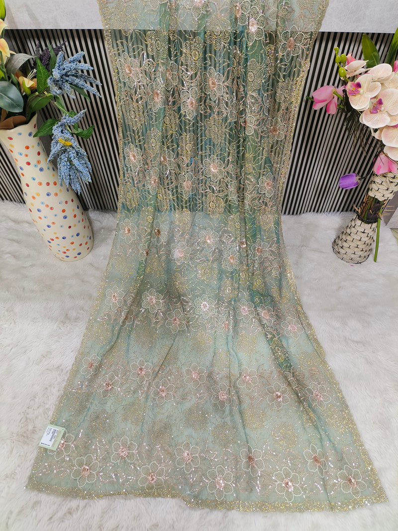 Enchanting Rama Green Fancy Saree with Sequin & Thread Embroidery