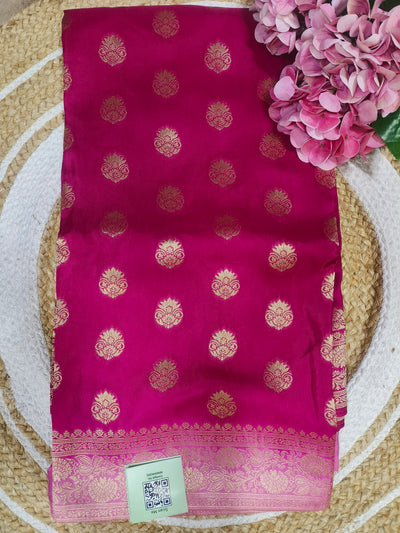 Classic Rani Pink Banarasi Silk Saree with Golden Zari Bootis