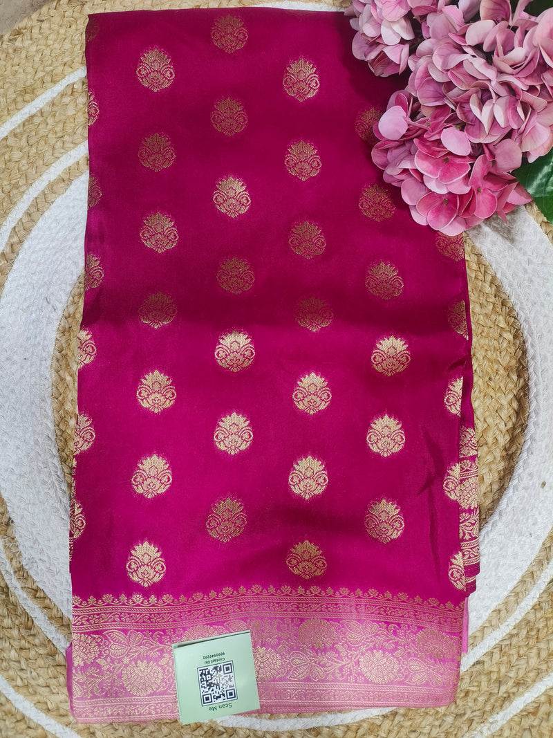 Classic Rani Pink Banarasi Silk Saree with Golden Zari Bootis