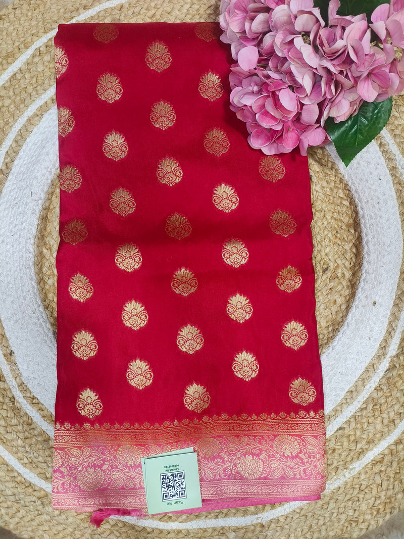 Classic Rani Pink Banarasi Silk Saree with Golden Zari Bootis