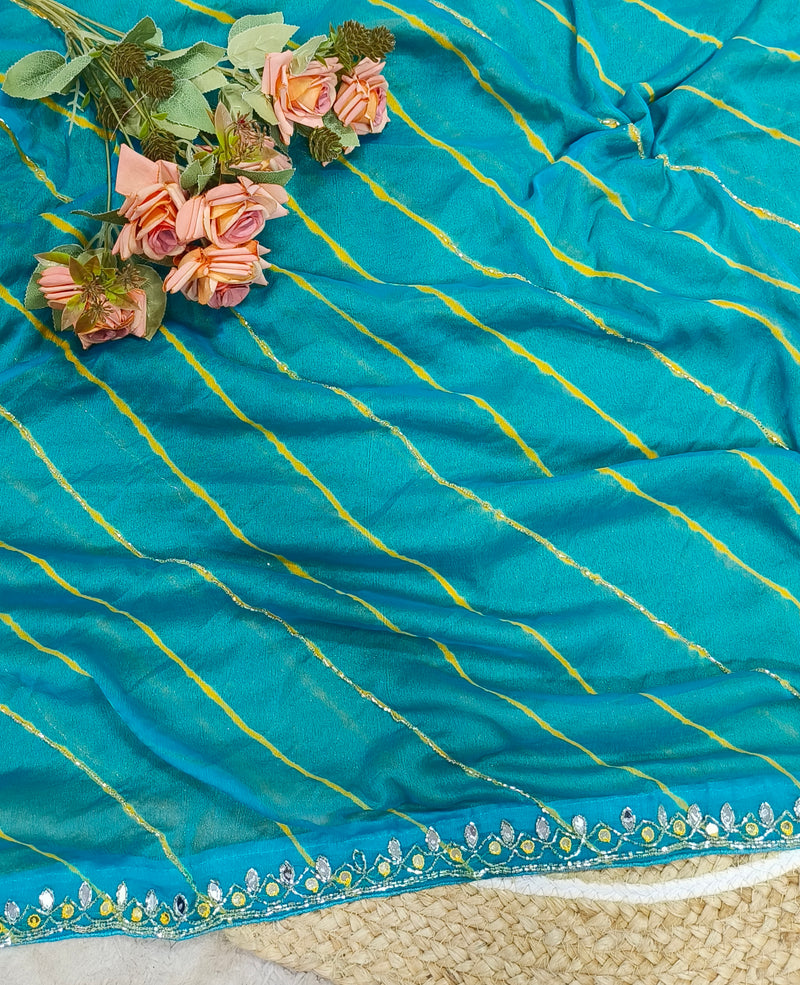 Vibrant Red Leheriya Georgette Saree with Shimmer & Mirror Work