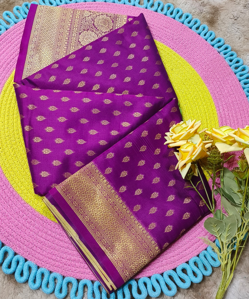 Vibrant Purple Banarasi Silk Saree with Traditional Zari Weave