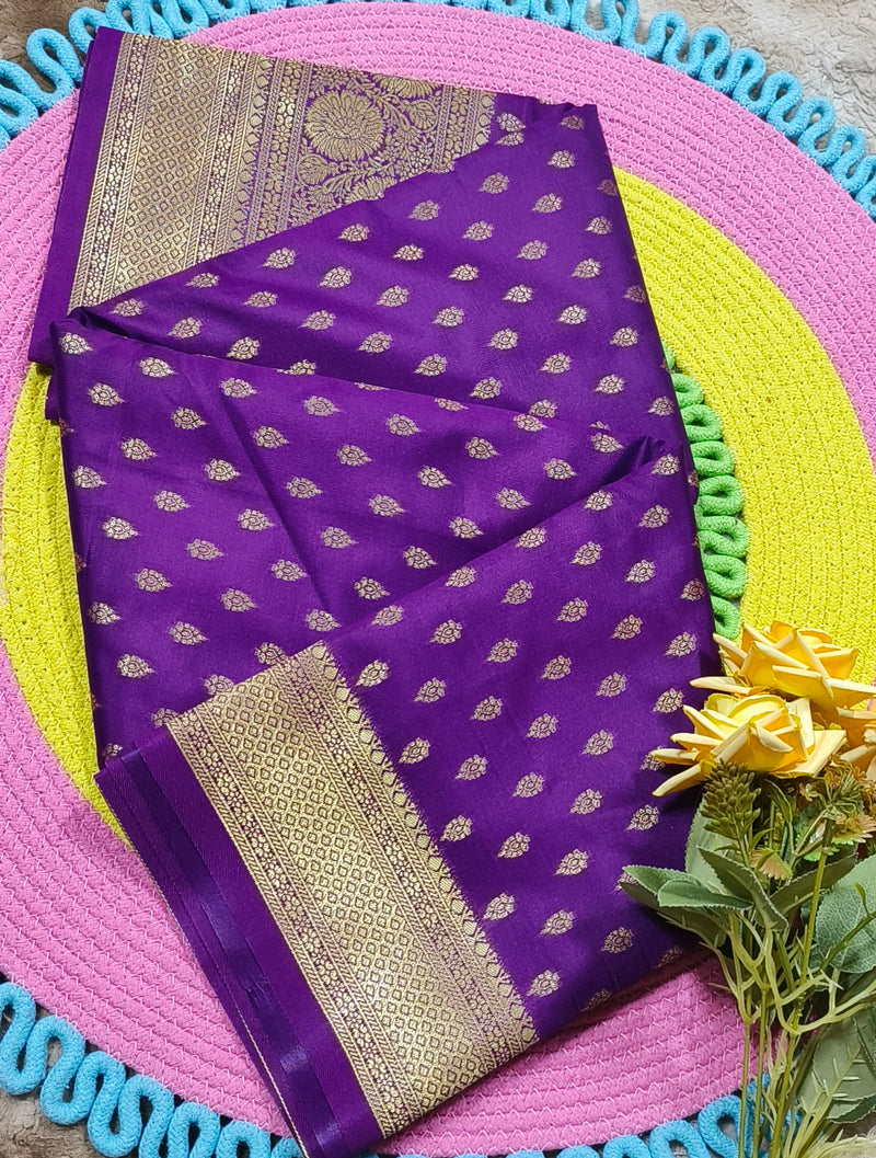 Vibrant Purple Banarasi Silk Saree with Traditional Zari Weave