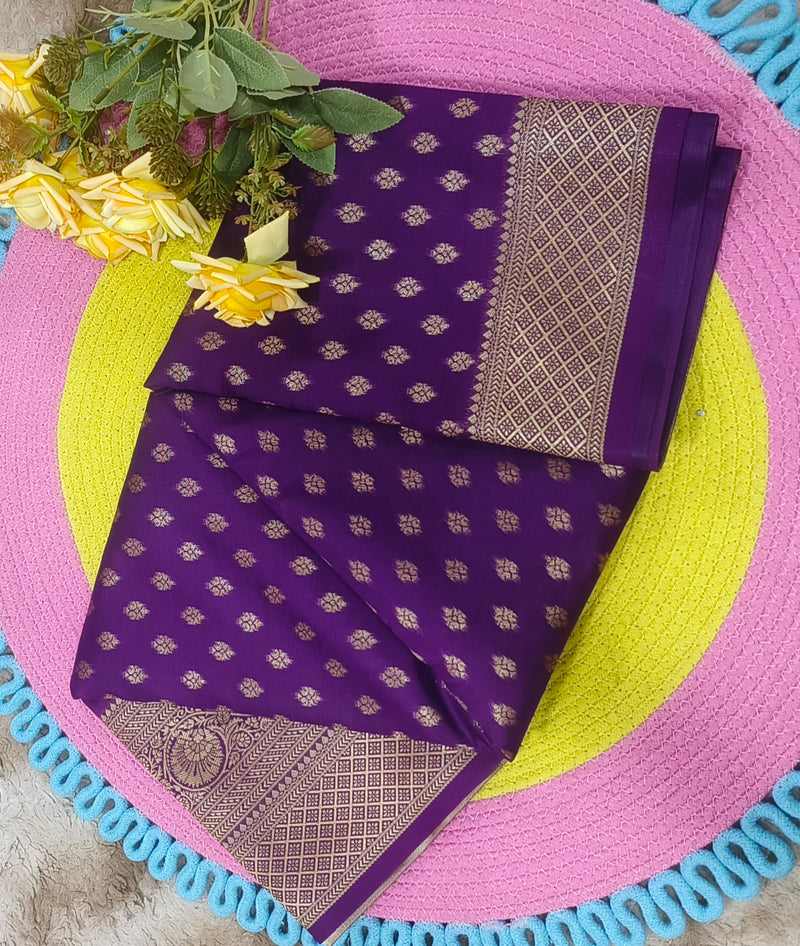 Regal Dark Purple Banarasi Style Silk Blend Saree with Zari Weave