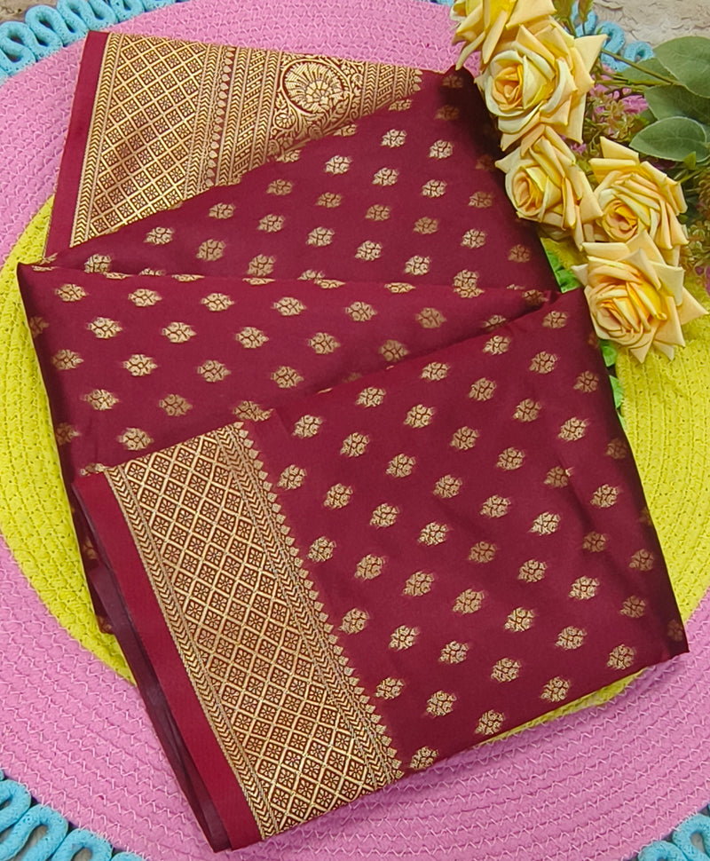 Regal Dark Purple Banarasi Style Silk Blend Saree with Zari Weave