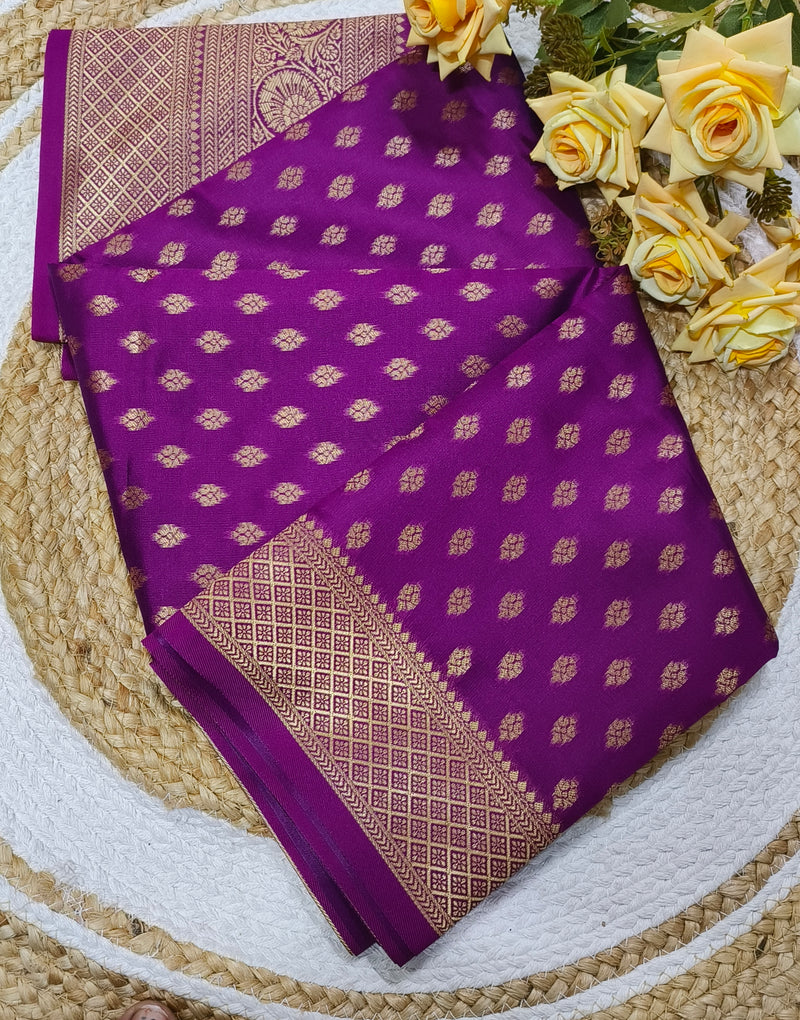 Regal Dark Purple Banarasi Style Silk Blend Saree with Zari Weave