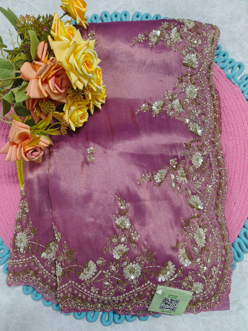 Sparkling Coffee Brown Embellished Fancy Saree with Sequin & Zari Work
