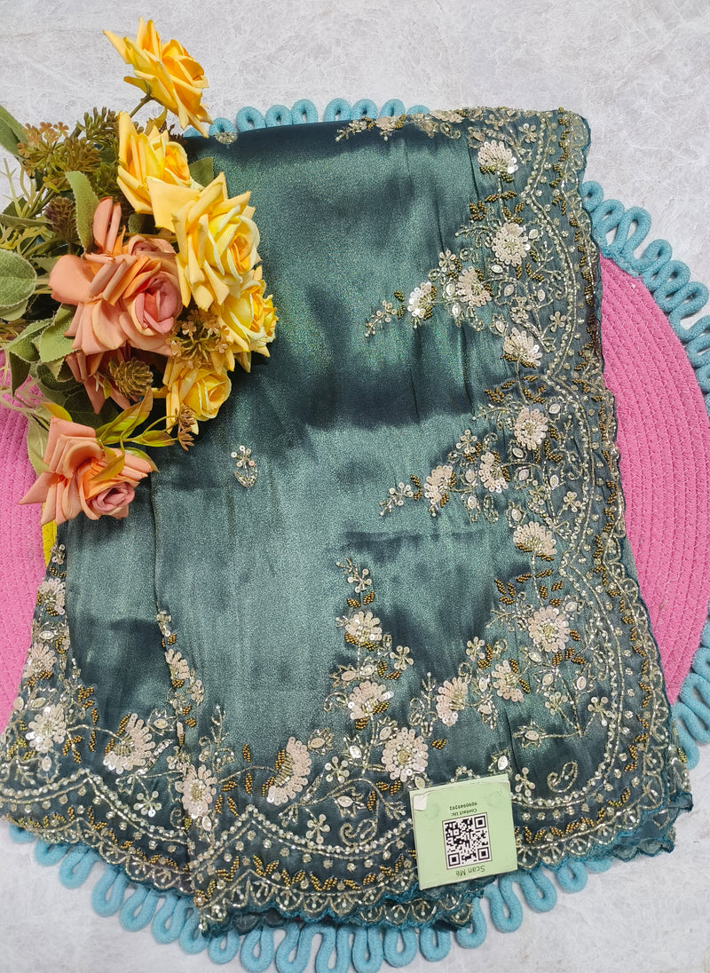 Sparkling Coffee Brown Embellished Fancy Saree with Sequin & Zari Work