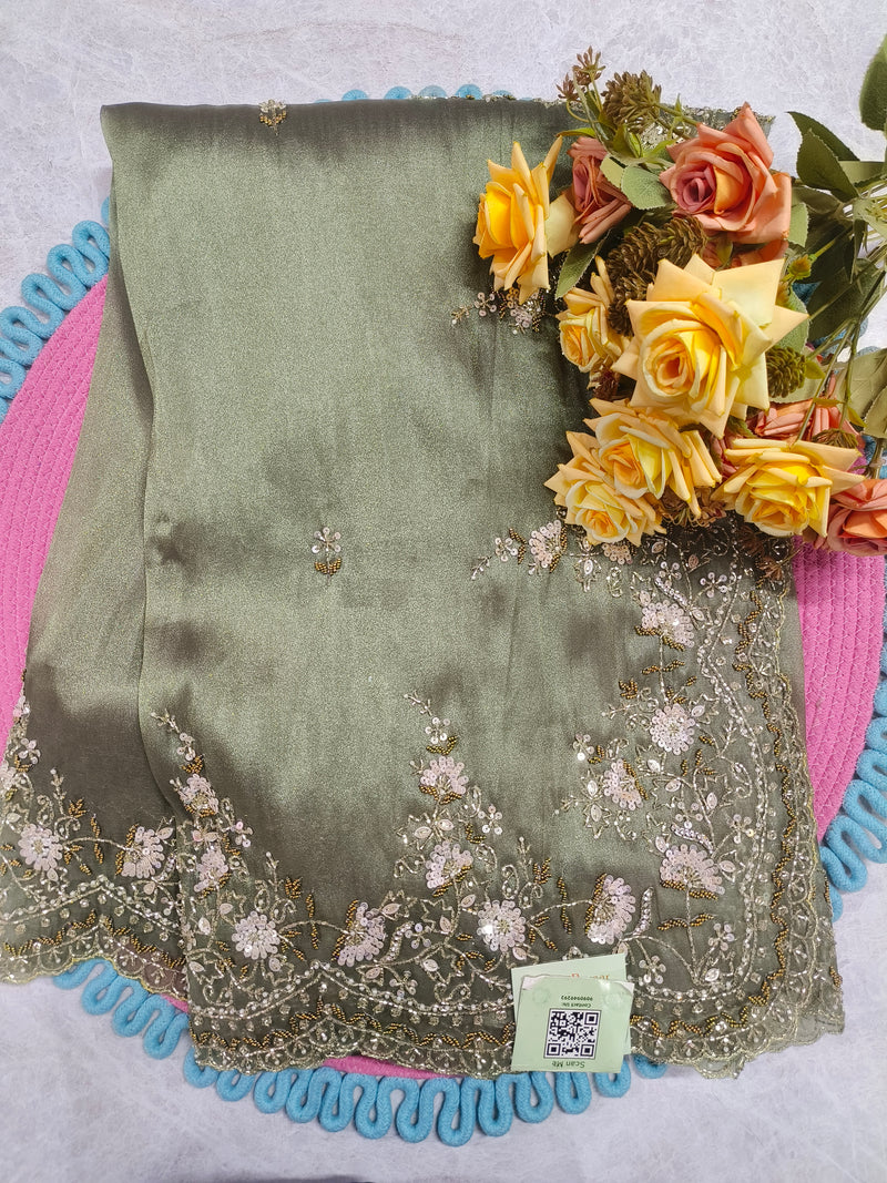 Sparkling Coffee Brown Embellished Fancy Saree with Sequin & Zari Work