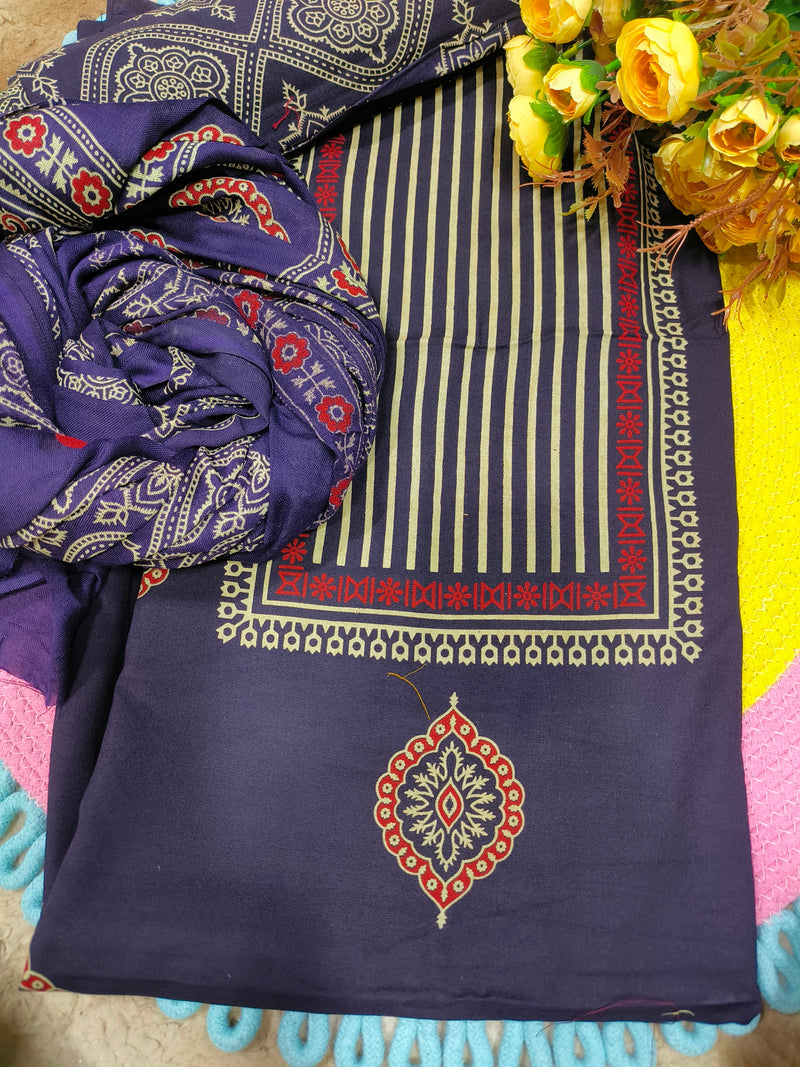 Vibrant Red Striped Cotton Unstitched Salwar Suit Set