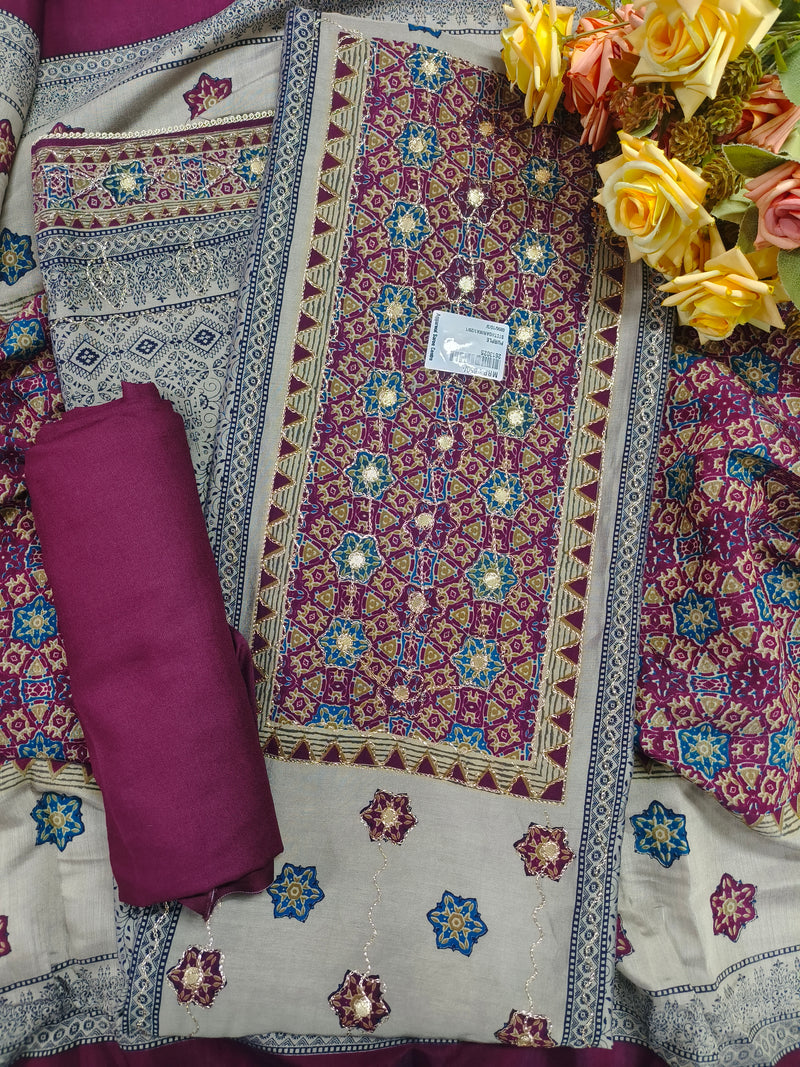 Vibrant Red Printed Cotton Suit Set with Mirror Work