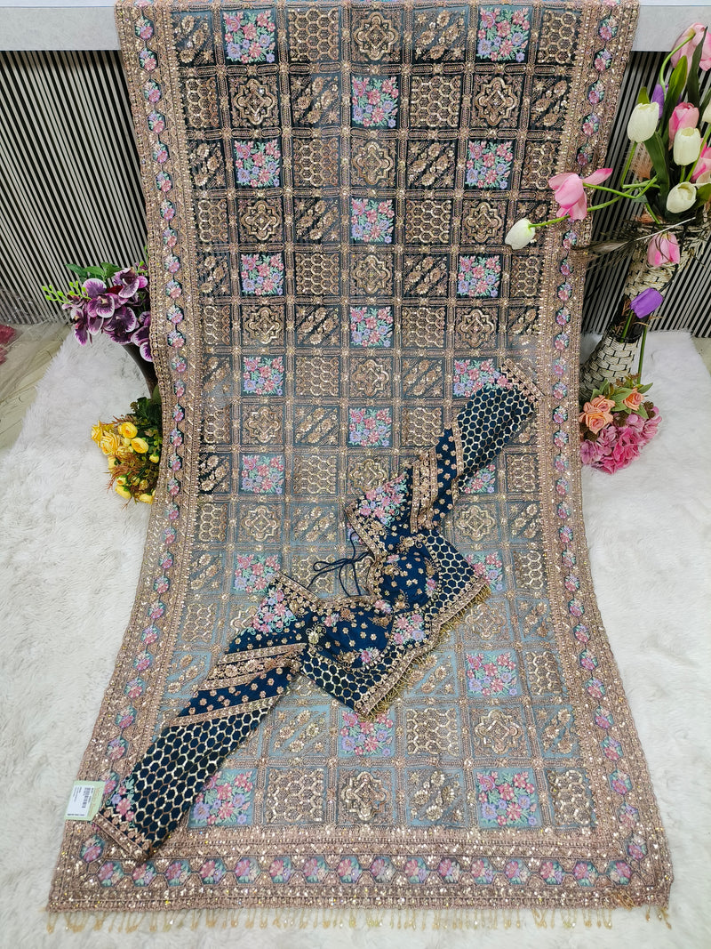Elegant Black Sequin & Embroidered Georgette Saree with Blouse