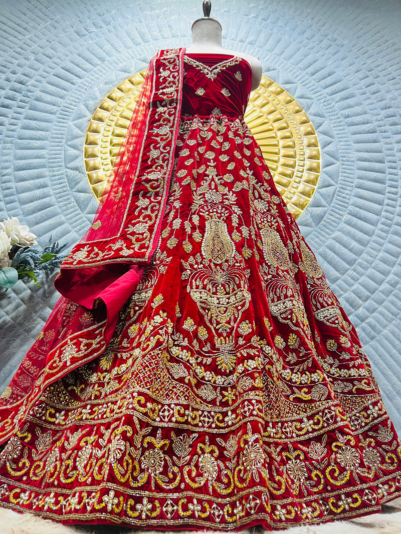 Opulent Black Velvet Bridal Lehenga with Golden Zari & Pink Dupatta