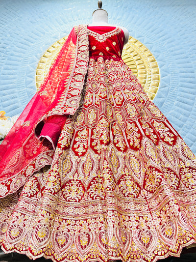 Classic Red Bridal Lehenga with Intricate Zardosi & Thread Work