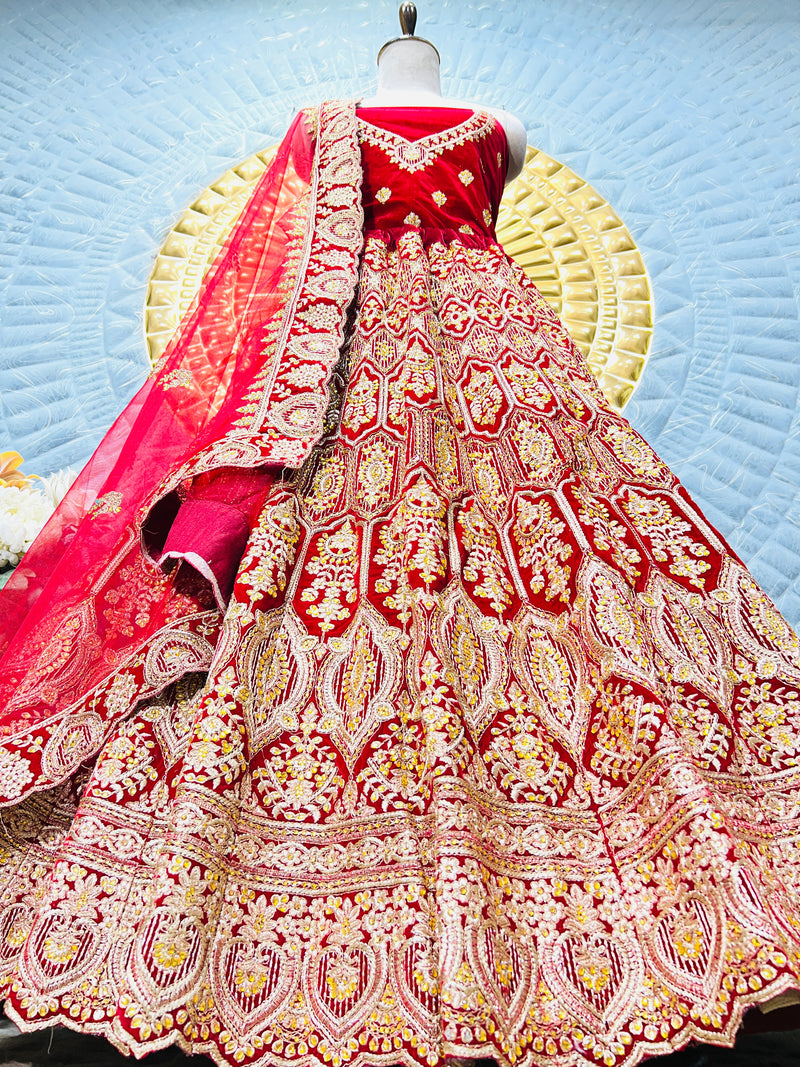 Classic Red Bridal Lehenga with Intricate Zardosi & Thread Work