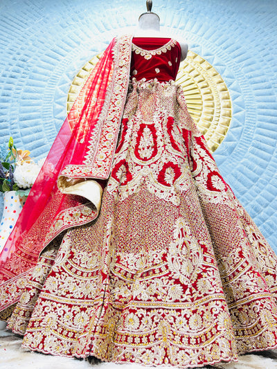 Timeless Red Bridal Lehenga with Intricate Zari & Sequin Work