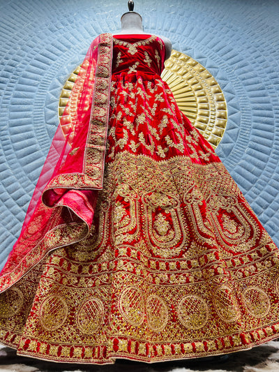 Opulent Deep Red Bridal Lehenga with Heavy Golden Zari Work