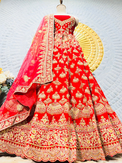 Regal Ruby Red Bridal Lehenga with Scalloped Zari & Sequin Artistry