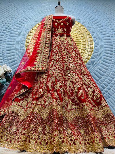 Exquisite Maroon Bridal Lehenga with Elaborate Golden Embroidery