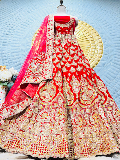 Grand Royal Red Bridal Lehenga Choli with Dazzling Gold Work