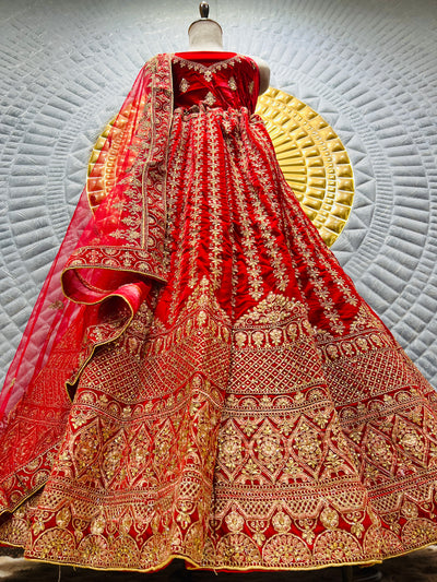 Timeless Traditional Red Bridal Lehenga with Regal Zari Craftsmanship