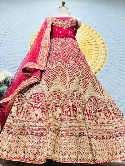 Unique Festive Red Bridal Lehenga with Elephant & Floral Motifs